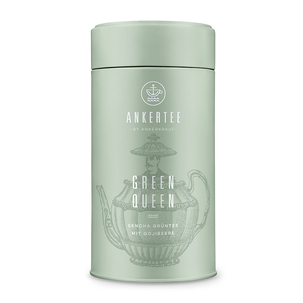 Ankertee-Dose mit der Aufschrift GREEN QUEEN, Sencha Grüntee mit Gojibeere