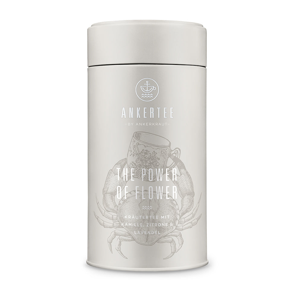 Ankertee-Dose mit der Aufschrift THE POWER OF FLOWER, Kräutertee