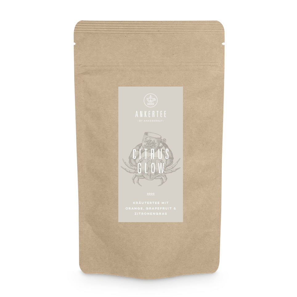 Ankertee-Nachfüllbeutel mit der Aufschrift CITRUS GLOW